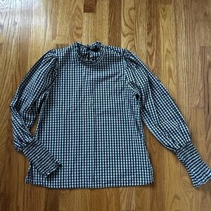 Zara Gingham Long Sleeve Blouse - Black and White